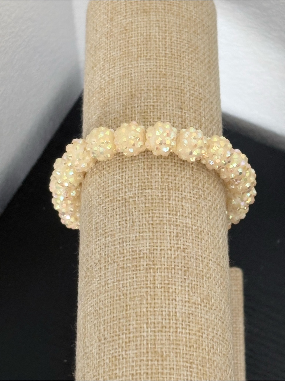 Handcrafted white ab resin rhinestone beaded bracelet